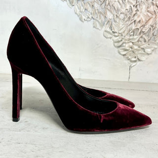 Saint Laurent YSL Anja 105 French Velvet Stilettos Pump Burgundy Women's 36.5