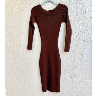 NWT ASTR The Label Vesper Ribbed Knit Sweater Midi Dress Dark Brown Women's XS