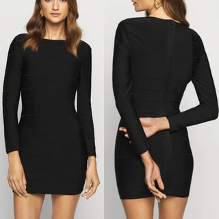 Herve Leger Icon Long Sleeve Bodycon Mini Sheath Dress Black Women's Size XS