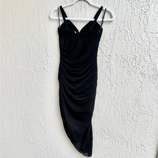 NWT HERVÉ by Hervé Léger Ruched Asymmetrical Cami Draped Dress Black Women's XXS