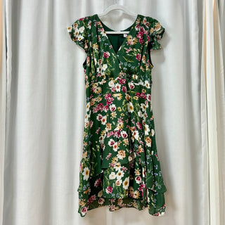 NWT Parker Sloan Silk-Blend Floral Wrap Mini Dress Green Women's Size US 6