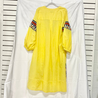 Jazmin Chebar Tunica Mexico Balloon Sleeve A-Line Midi Dress Yellow Sz 3 / Large