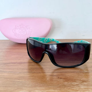 Juicy Couture Punky Love G & P 63 Wrap around Sunglasses Black Green Women's