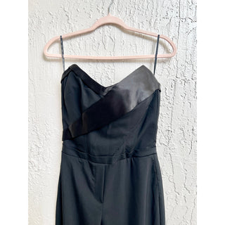 $915 RTA Lou Satin Trim Strapless Tuxedo One-Piece Crop Jumpsuit Black Women's 2