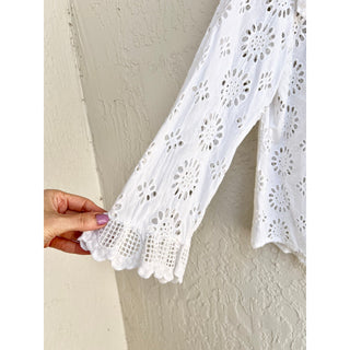 Zara Long Sleeve Eyelet Embroidered Semi Sheer Top Blouse White Women's Size XL