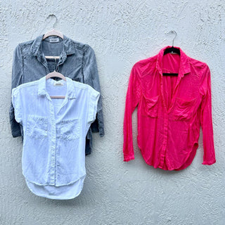 Bella Dahl Collared Button-Up Shirt Top Set of 3 Gray/Pink/White Women's Size XS