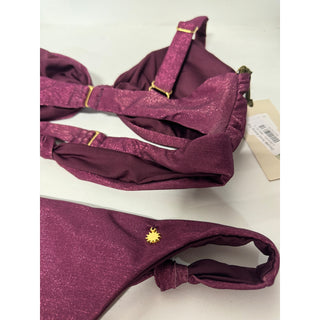 NWT The Garzetta Arena Double Knot Top & Bow Bottom Bikini Set Burgundy Women L