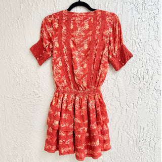 Krewe Du Q Ruffle Boho Floral Print “Kingston” Tiered Mini Dress Red Women's XS