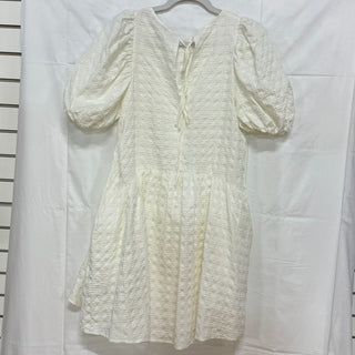 NWT English Factory Jacquard Puff Sleeve Back Tie Mini Dress White Womens Size S