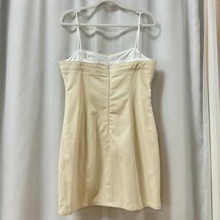 NWT Zara Sleeveless Spaghetti Strap Mini Dress Ecru Beige Combination Women's L