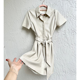 $725 NWOT Nanushka Halili Vegan Leather Short Sleeve Mini Dress Cream Women's XS