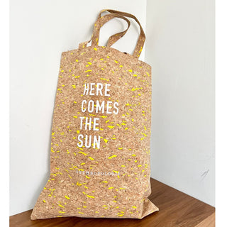 NWOT Anthropologie Cork Blend "Here Comes The Sun" Tote Bag Brown Yellow Women's