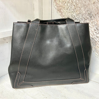 Valentino By Mario Valentino Adele Leather Double Top Handle Tote Handbag Black