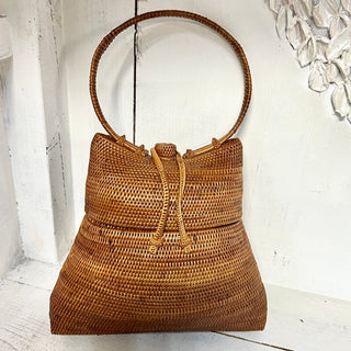 Vintage Women's Rattan Round Top Handle Small Handbag Brown