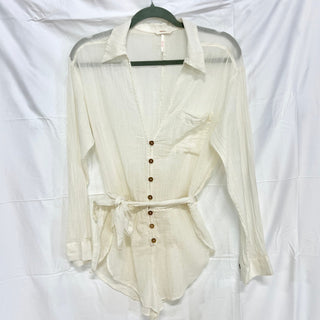 Free People Button Front Belted Shirt Cover-up Mini Dress Cream Women's Size XS