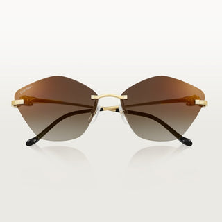 NWT Panthère de Cartier Rimless Gold Metal Gradient Brown Lens Cat Eye Sunglass