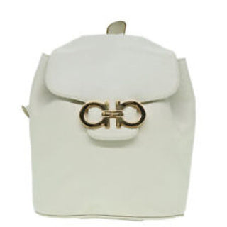 Salvatore Ferragamo Gancini Leather School Draswtring Backpack White /Silver