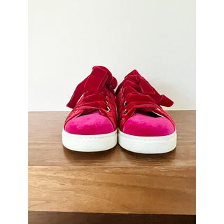 Fendi Two Tone Velvet Logo Embossed Sneakers Shoes Red Pink Womens Sz 36.5 / 6.5