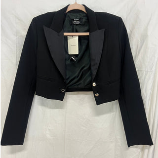 NWT Bershka Long Sleeve Peak Lapel Cropped Blazer Tuxedo Black Women's Size XS