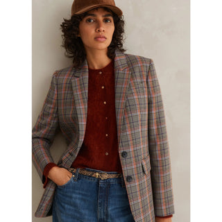 NWT ME+EM Multi Check Single Breasted Tomboy Blazer Black/Brown/Red Women's US 6