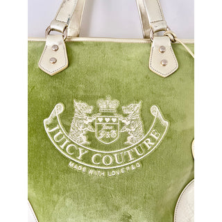 VTG Juicy Couture Velvet Leather Y2k Velour Tote Bag W/ Roll Purse Green Women's