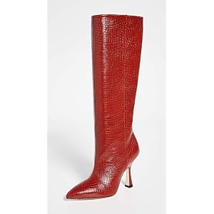 Stuart Weitzman Parton Textured Leather Knee High Heeled Boots Red Women's US 6