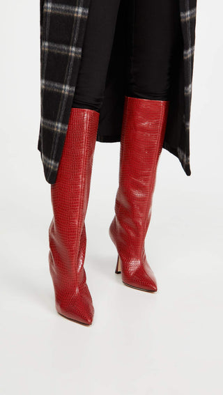 Stuart Weitzman Parton Textured Leather Knee High Heeled Boots Red Women's US 6