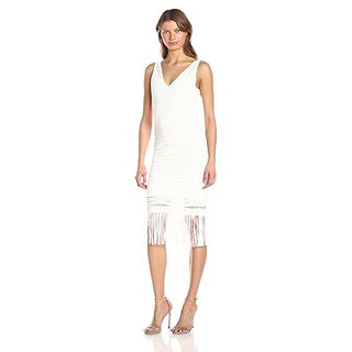 NWT Parker Mae Knit Sleeveless Textured Midi Bodycon Dress with Fringe Cream S