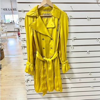 Dolce & Gabbana 100% Silk Long Sleeve Belted Trench Coat Yellow Womens 42 / US 6