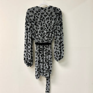 Retrofete Gabrielle Long Sleeve Sequined Wrap Dress silver /Black Women's Size S