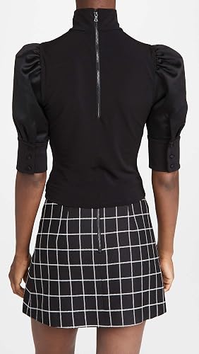 NWT Alice & Olivia McKayla Puff Sleeve Turtleneck Crop Blouse Top Black Women XS