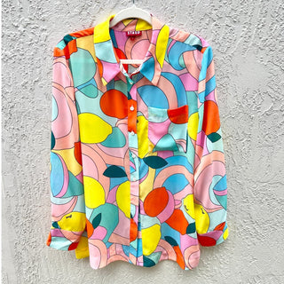 Staud Printed Miriam Button Down Shirt Citrus Kaleidoscope Women's Size Large