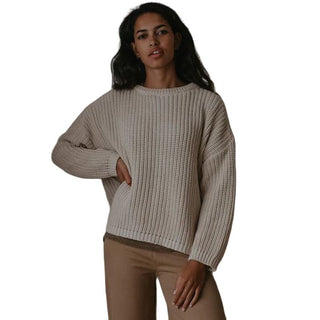 NWT The Simple Folk Chunky Cotton Knit Pullover Sweater Beige Womens Size US 8