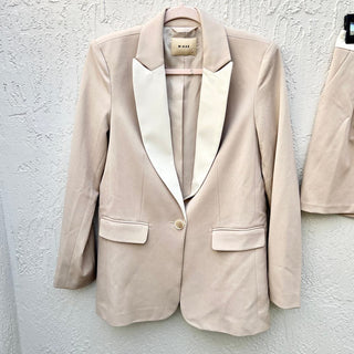 NWT M-KAE Long Sleeve Notch Lapel Blazer & Pleated Shorts Set Beige Women's S/XS