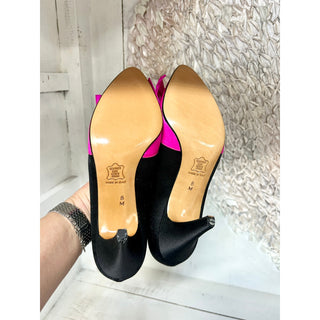 NWT Yves Saint Laurent's Two Tone Satin Slip On Pump Fuchsia/Black Womens Size 8