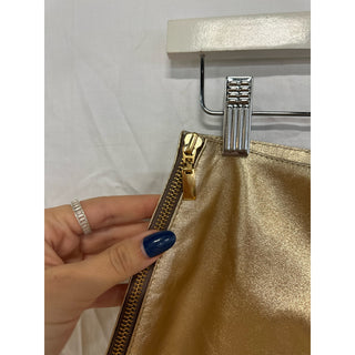 Women's Metallic Gold Puff Sleeve One Shoulder Cropped Bustier Top Size 34 / S