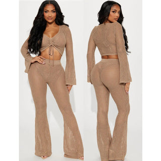 NWT Fashion Nova Summer In Bali 2 Piece Coverup Matching Set Mocha Womens Size S