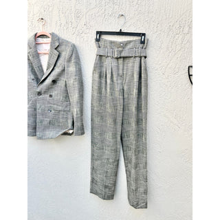 Rebecca Taylor Double Breasted Blazer & Belted Trouser Pants Set Gray Women US 2