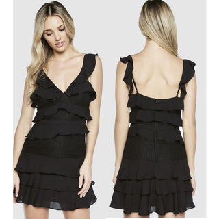 Bardot Babylon Sleeveless Lace Ruffle Trim Mini Dress Black Womens Size US 6 / S