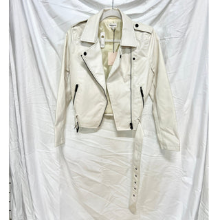 NWT superdown Kailey Faux Vegan Leather Full Zip Crop Moto Jacket White Womens S