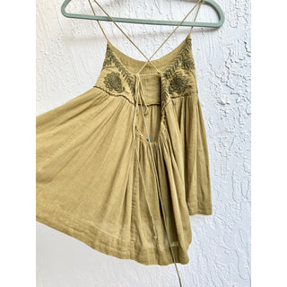 Free People Blackbird Embroidered Spaghetti Strap Tank Top Moss Green Women's XS