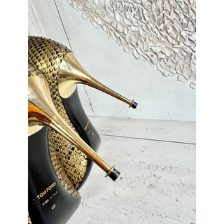 Tom Ford Dye Metallic Python Pointed Toe Stilettos Pump Gold Women's 40 / 8.5