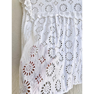 Zara Long Sleeve Eyelet Embroidered Semi Sheer Top Blouse White Women's Size XL