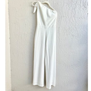 Karina Grimaldi One Shoulder Asymmetrical Wide Leg Jumpsuit White Women's Medium