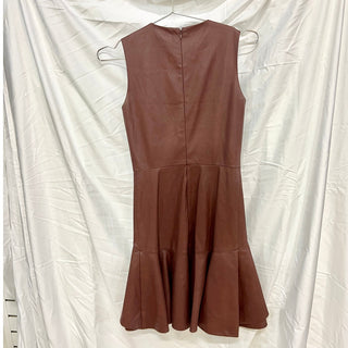 Shoshanna Bristol Faux-Leather Ruffle-Hem Mini Dress Mocha Brown Women's Size 0