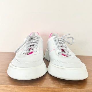 Premium Basics Vegan Leather Sneaker Shoes Lace Up White Pink Women's Size 8.5