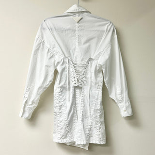 Prada Abito Long Sleeve Lace-Up Button-Up Mini Shirt Dress White Women 36 / US 4
