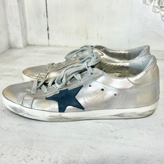 Golden Goose Superstar Low Top Skateboard Sneaker Metallic Silver Womens Size 38