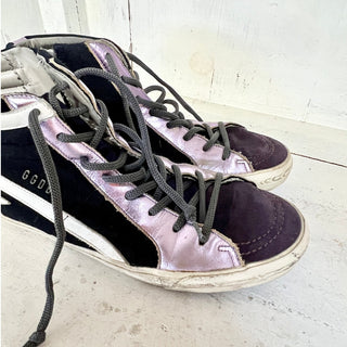 Golden Goose x Slide Suede High Top Skateboard Sneakers Black/Purple Womens 39