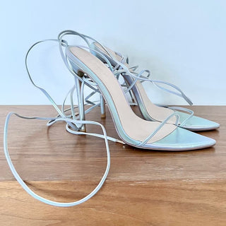 Femme Vegan Leather Strappy Pointed Toe Stiletto Sandal Silver Women's 38 / 7.5